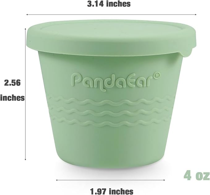 PandaEar 6 Pack Silicone Baby Food Storage Containers (4 oz) -Leakproof & Airtight Reusable Snack Cups with Lids - Freezer, Dishwasher Safe - Versatile Puree Jars for Infants & Toddlers