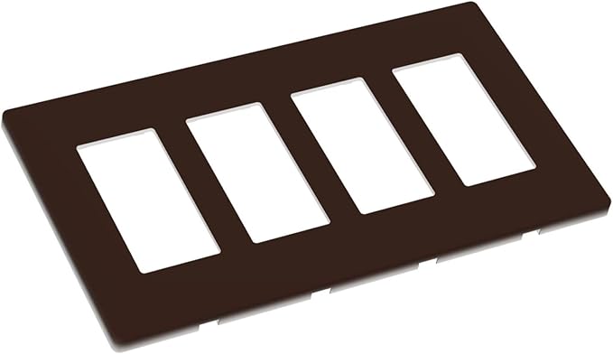 Coffee Brown 4 Gang Quad Rocker/GFCI/Decorator Light Switch Cover Plate Decorative Electric Faceplate Decorative Switchplate Screwless