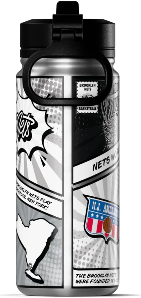 Hydrapeak x NBA Brooklyn Nets 20 oz Stainless Steel Water Bottle, Officially Licensed Double Wall Insulated Sports Bottle with Straw Lid, Reusable Leakproof Gift for Kids & Adults