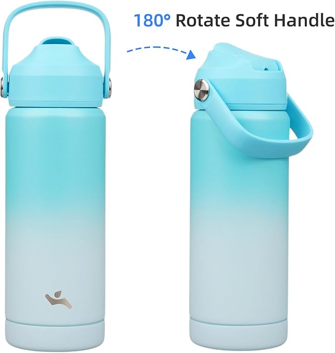 Konokyo Insulated Water Bottle with Straw Lid,18 oz Stainless Steel Vacuum Metal Bottle with Silicone Handle,Sea Salt