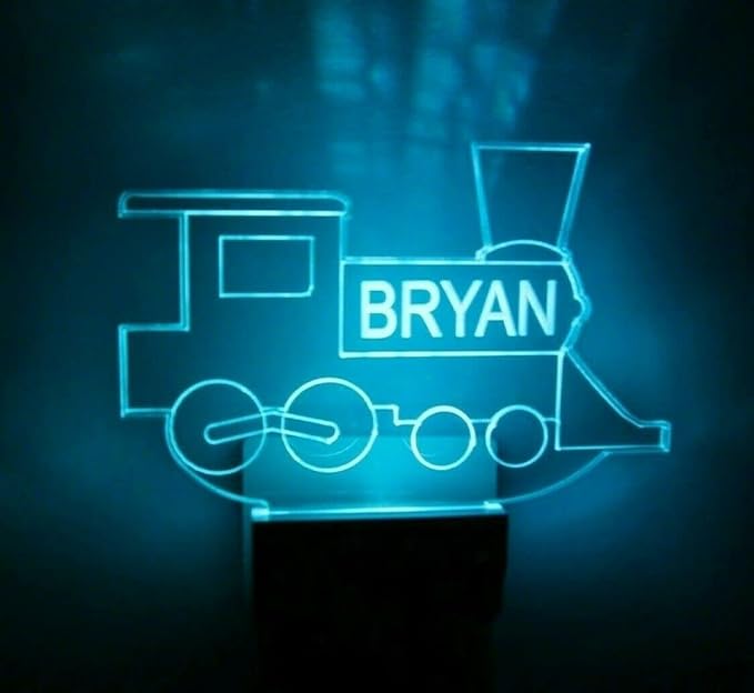 MIRROR MANIA Night Light Multi Color Personalized LED Plug-in, Ultra-Slim Touch Night Light Smart Dusk to Dawn Sensor, Kids Children's Bedroom Kitchen Bathroom Hallway Play Room Variations (Train)