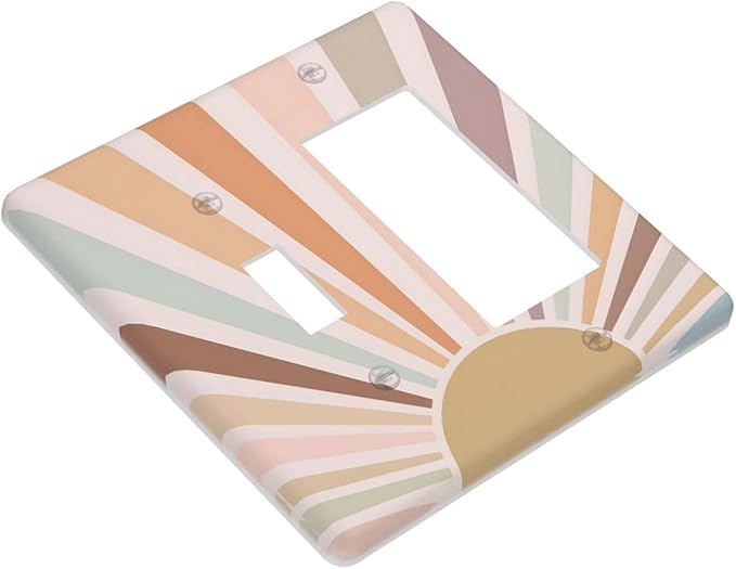 Boho Sun Rainbow Retro Aesthetic Abstract Art Sunrise Sunset Outlet Covers 1 Toggle 1 Rocker Combination Decorative Wall Plate Electrical Switch Plates Light Switch Cover Plate for Kids Room Bedroom