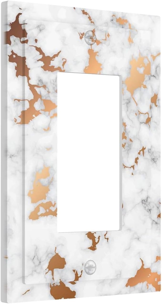 Luxury White Gray Golden Marble 1 Gang Rocker/Decorator Light Switch Cover Modern Gold Vein Cracked Ink Marbled Textured Decorative Gfci Device Receptacle Switch Face Wall Plate Cover