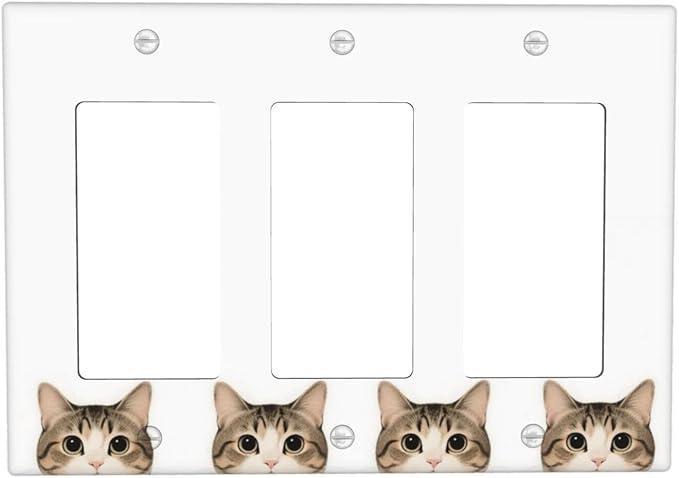 Cat Triple Rocker Wall Plate Decorative 3 Gang Light Switch Covers Electrical Switchplate Home Decorate Faceplat for Bathroom Bedroom Kitchen Room 4.5 x 6.38 Inch