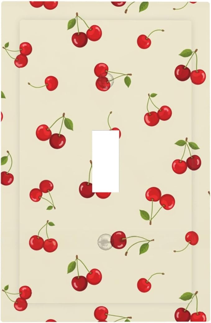 Sweet Cherry Blossom 1-Gang Toggle Light Switch Plate, Cute Cherry Duo Retro Cherry Print Decorative Wall Plate for Girls Room Decor