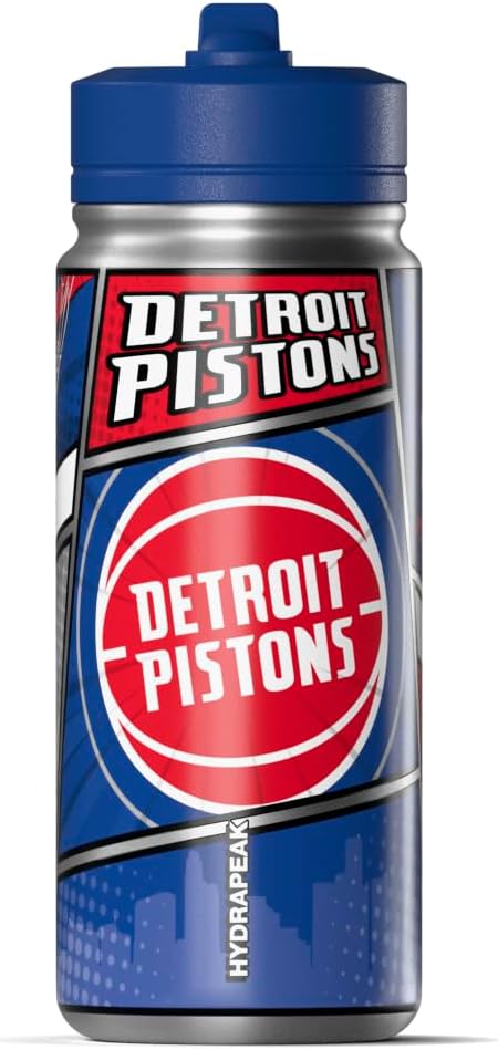 Hydrapeak x NBA Detroit Pistons 20 oz Stainless Steel Water Bottle, Officially Licensed Double Wall Insulated Sports Bottle with Straw Lid, Reusable Leakproof Gift for Kids & Adults