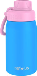 GOPPUS 15oz Kids Water Bottle with Spout Lid, Toddler Water Bottle, Stainless Steel Insulated Water Bottle, Leakproof, BPA Free, Suitable for Boys and Girls for School（Blue）