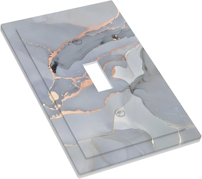 Gray And Gold Marble Abstract Luxury Print Decorative Light Switch Cover 1 Gang Single Toggle Device Electrical Faceplate Switchplates Decorator Outlet Wall Plate for Bathroom Kitchen Bedroom Decor