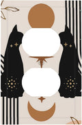 1 Gang Single Duplex Receptacle Outlet Cover Witchy Mystic Boho Mid Century Black Cat Moon Phase Lovely Leaf Animal Electrical Wall Plate One Gang Dual Device Light Switch Faceplate Socket Plug Cover