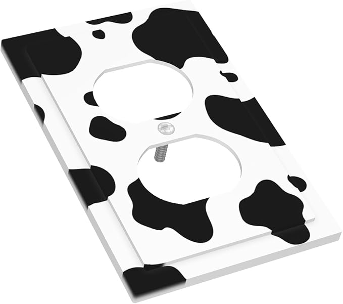 Cow Print Duplex Wall Plate - 1-Gang Standard US Size Farmhouse Cowhide Outlet Covers, Black & White Rustic Animal Print for Country Homes