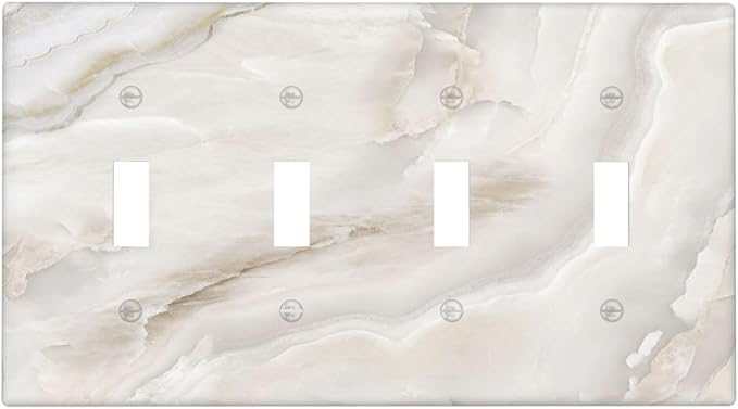 Abstract Luxury White Marble Texture Light Switch Covers Quad Toggle Electrical Faceplate 4 Gang Wall Plate Decorative Switch Plates Cover for Bathroom Kitchen Living Room Decor
