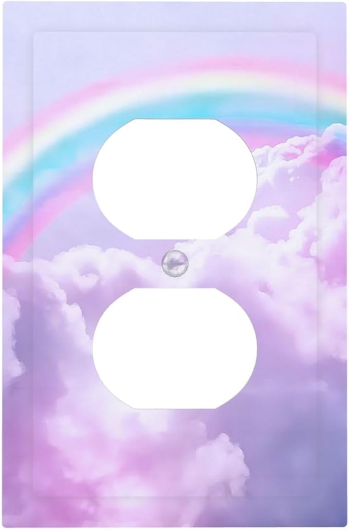 Rainbow in the Clouds 1 Gang Outlet Plate Duplex Decorative Pink Art Outlet Covers Purple Cloud Electrical Receptacle Lightswitch Faceplate Cute Dimmer for Bedroom Kidroom Nursery Decor