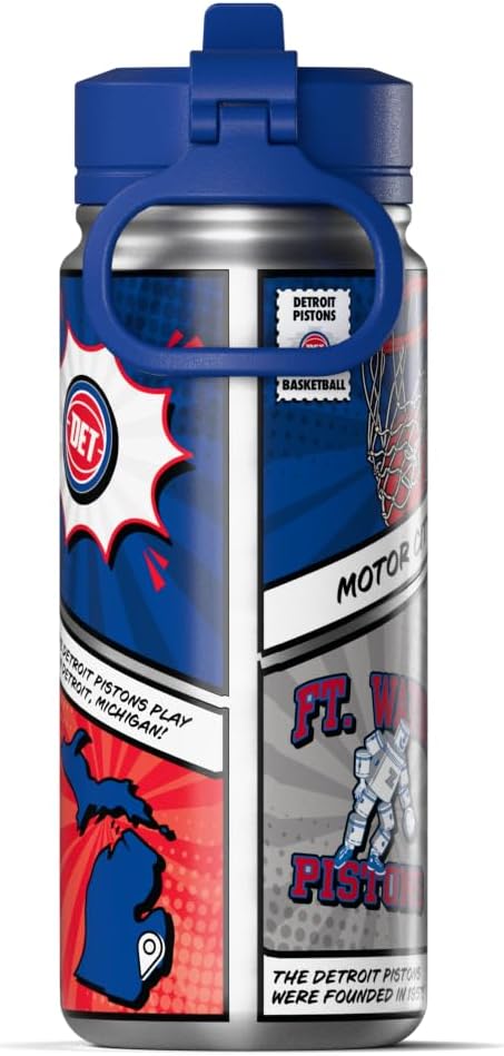 Hydrapeak x NBA Detroit Pistons 20 oz Stainless Steel Water Bottle, Officially Licensed Double Wall Insulated Sports Bottle with Straw Lid, Reusable Leakproof Gift for Kids & Adults