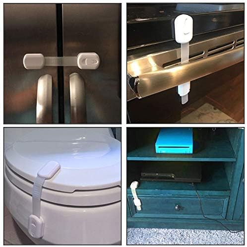 8-Pack Baby Proofing Cabinet Locks, Adjustable Adhesive Strap Latches for Drawer, Cupboard, Oven, Fridge, Toilet Seat - No Drill Child Safety Lock Kit, Easy Installation