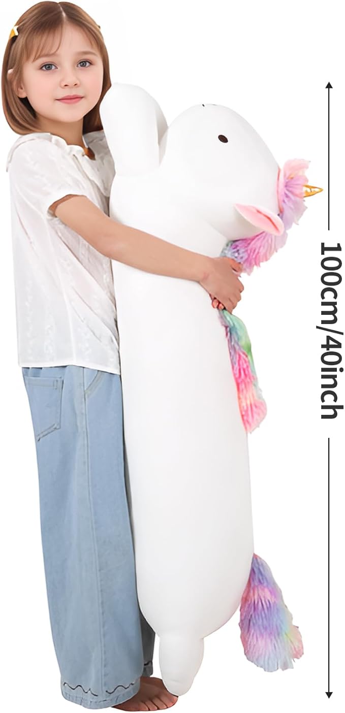 MMguai 40inch Jumbo Unicorn Stuffed Animal, Giant Rainbow Unicorn Stuffy Long Body Pillow Plush Toy, Large Soft Unicorns Plushies Gift for Kids Boy Girl, Birthday, Christmas