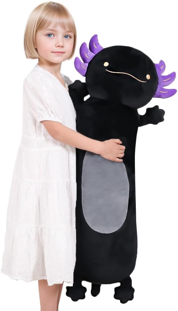 Dalmao 36" Giant Black Axolotl Stuffed Animal, Cute Soft Long Axolotl Plush Body Squishy Pillow Big Plushies Toy, Gift for Kids, Boys, Birthdays
