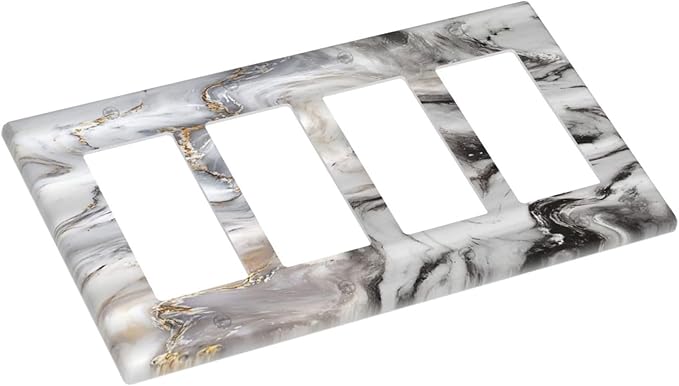 Grey and White Gold Marble 4 Gang Light Switch Cover Quad Rocker Decora Wall Plate Decorative Electrical Outlet Switchplate Modern Abstract Marble Gfci Faceplate for Kitchen Bathroom Decor