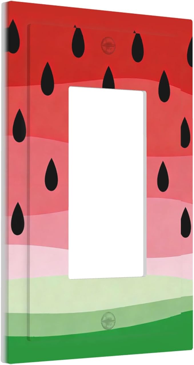 Gradient Watermelon Slice & Seeds Single Rocker Switch Cover - 1-Gang Standard US Size Summer Freshness Playful Fruit Design Light Switch Covers for Kitchen Decor