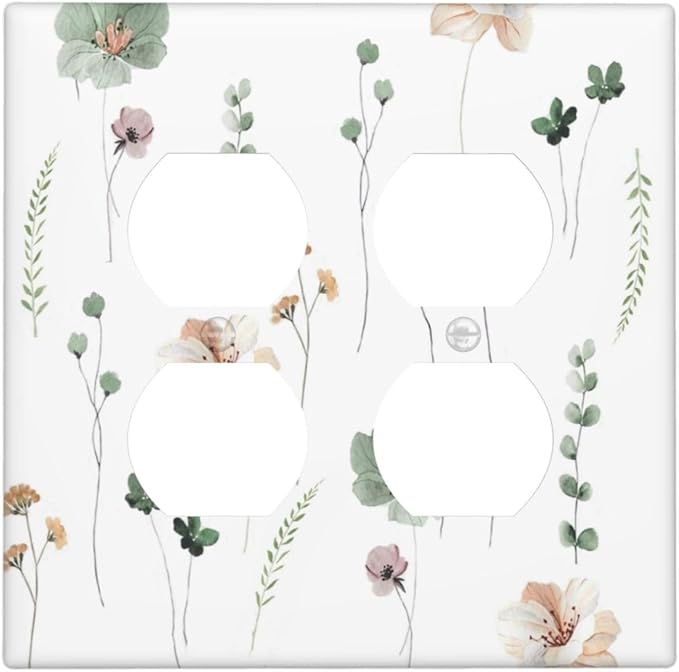 Outlet Covers Watercolor Floral Botanical Flowers 2 Gang Double Duplex Decorative Light Switch Covers Electrical Wallplates Socket Faceplate For Living Room Bed Room Decor
