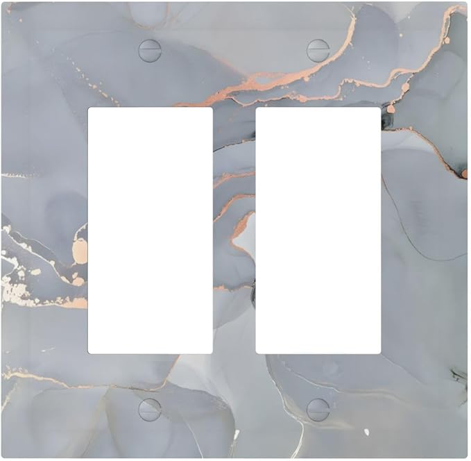 Gray And Gold Marble Abstract Luxury Print Decorative Outlet Covers 2 Gang Double GFCI Rocker Electrical Wall Panels Light Switch Cover Plate for Bathroom Kitchen Bedroom Decor