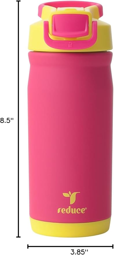Reduce Hydrate Pro Kids 14oz Stainless Steel Insulated Water Bottle w/Straw – Spill Proof Tumbler for Kids – 30 Hour Cold Retention – Dishwasher Safe Leak-Proof Design - Pink Lemonade