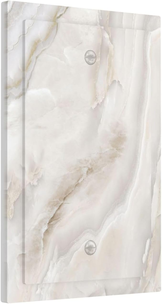 Abstract Luxury White Marble Texture Light Switch Cover Plate 1 Gang No Device Blank Electrical Wall Plates Faceplate Decorative Switch Plate Covers for Bathroom Kitchen Living Room Decor