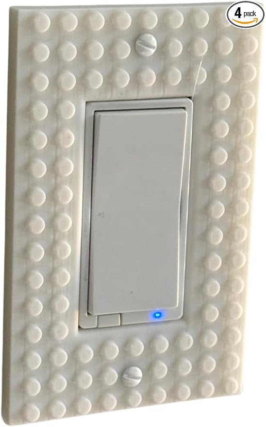 Brick Wall Plate, Rocker Toggle Light Switch Cover for Kids Bedroom, Game Room, 1-Gang (White)