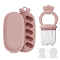 Baby Food Fruit Feeder with Freezer Tray Breastmilk Popsicle Molds Silicone Fruit Feeder for Self Feeding Teething Relief Toys (Pink)