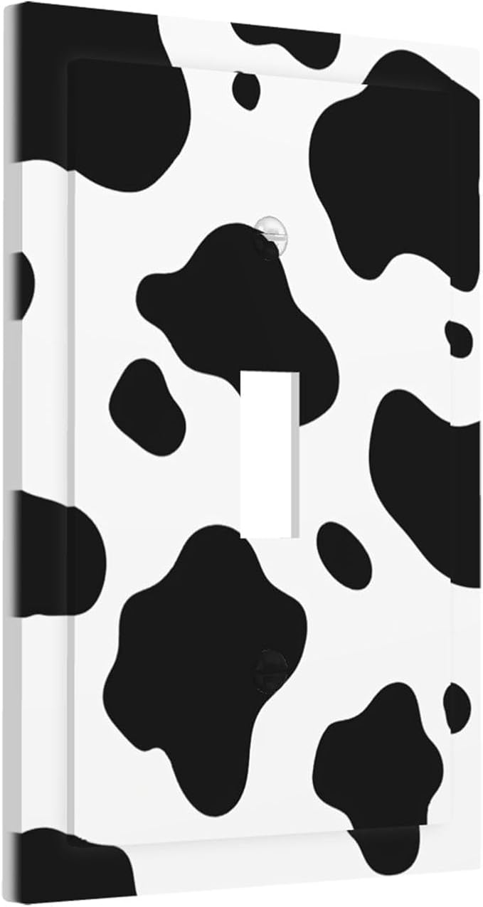 Cow Print 1-Gang Toggle Light Switch Plate, Farmhouse Cowhide Black & White Rustic Animal Print Decorative Wall Plate for Country Homes