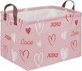 FXOLCSHE Rectangular Girl Pink Basket,XOXO heart gift box,Pink baskets with Handle Organizer,Nursery hamper,Gift baskest,Shelf Basket(XOXO hearts）
