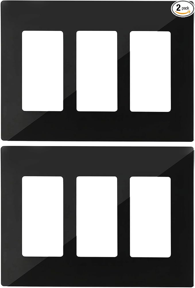 80311-SE 3-Gang Screwless Decorator Wall Plate,Screw Smooth Face Switch Plates for Leviton 80311-SE,3-Gang Screwless Wall Plate Receptacle Outlet Cover Black 2 Pack