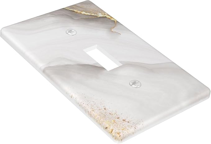 1-Gang Toggle Light Switch Plate, Faux Marble Printed Wall Plate, White Gray Gold Modern Glam Pattern Decor for Bathroom Kitchen
