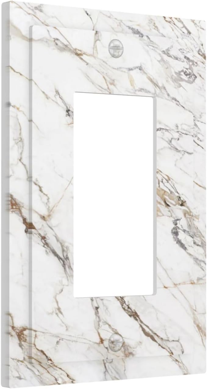 Light Switch Cover Plate White Brown Marble Abstract Modern Luxury 1 Gang Outlet Covers Single Rocker Decorative Switch plates Electrical Wall Plates GFCI Receptacle for Bathroom Kitchen Decor