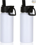 Volhoply 16 OZ Kids Water Bottle Bulk 2 Pack,Insulated Sports Bottles with Straw Lid,Stainless Steel Bottle with Handle Keep Cold & Hot,Double Wall Vacuum Tumbler Cups for School,Girls(White, 2)
