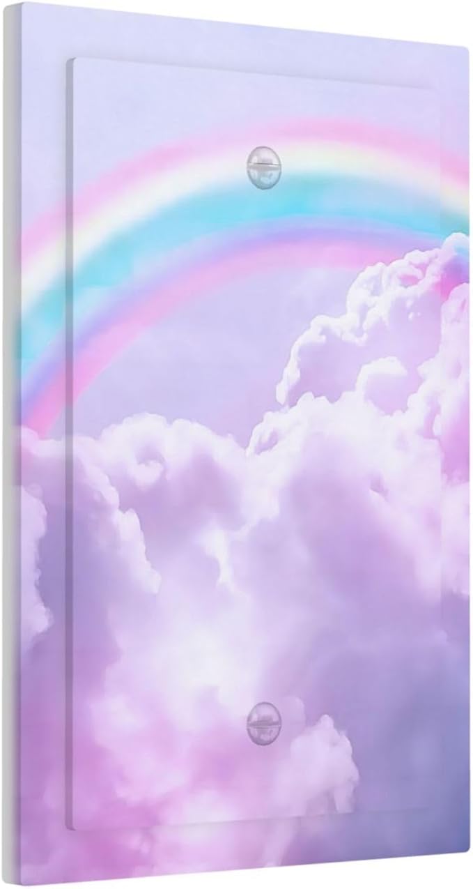 Rainbow in the Clouds Single Blank Wall Plates Decorative Pink No Device Faceplate Purple Cloud Light Switch Cover Art Panel Cute Dimmer for Bedroom Kidroom Nursery Decor