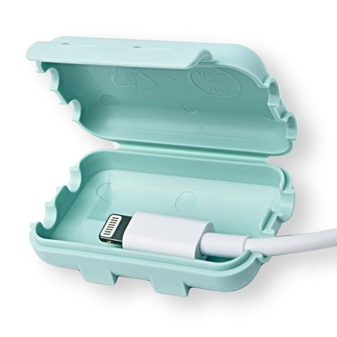 Baby Proof USB Charger Cover – Child-Resistant Cord Tip Enclosure for Standard USB Charging Cables – (3 Pack, Dusty Aqua)