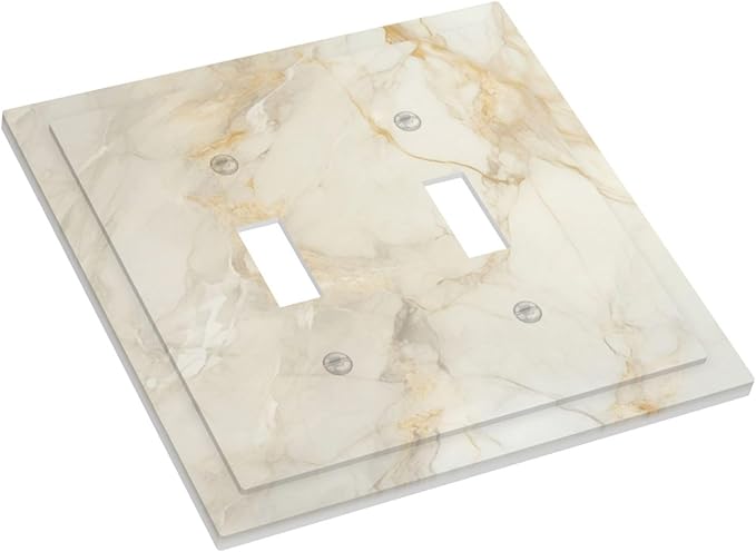 Light Switch Cover Plate Beige Gold Marble Abstraction Morden Art 2 Gang Double Toggle Decorative Switch Plates Plug Cover Wall Plates Electrical Faceplate for Kitchen Bathroom Decor