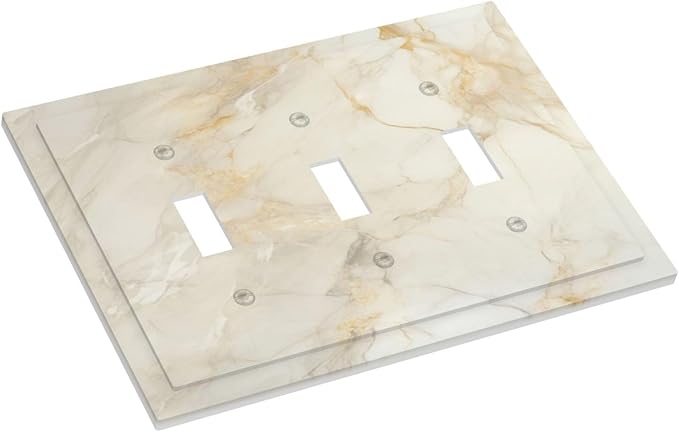 Light Switch Cover Plate Beige Gold Marble Abstraction Morden Art 3 Gang Triple Toggle Decorative Switch Plates Wall Plates Electrical Switchplate Faceplate for Kitchen Bathroom Decor