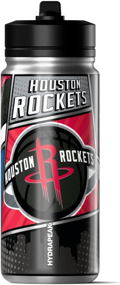 Hydrapeak x NBA Houston Rockets 20 oz Stainless Steel Water Bottle, Officially Licensed Double Wall Insulated Sports Bottle with Straw Lid, Reusable Leakproof Gift for Kids & Adults