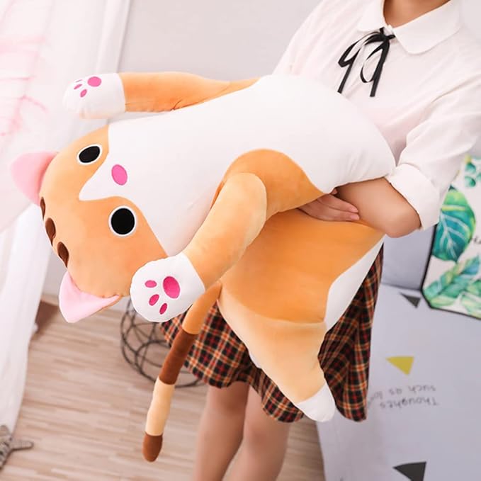 Cat Plush Hugging Pillow, Soft Kitten Plush Body Toy Gifts for Kids (Brown, 27.55 inch)