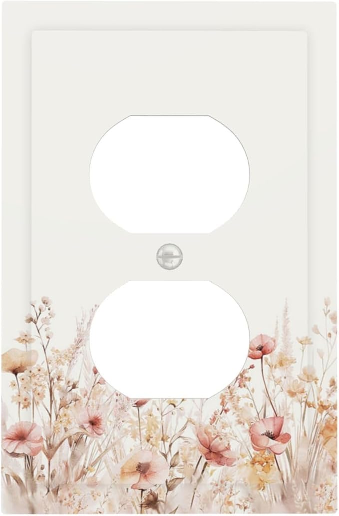 Outlet Covers Boho Floral Watercolor Flower Pattern 1 Gang Duplex Light Switch Cover Plate Decorative Switch Plate Covers Electrical Socket Cover for living Room Home Decor