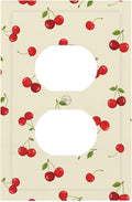 Sweet Cherry Blossom Duplex Wall Plate - 1-Gang Standard US Size Playful Cherry Duo Outlet Covers, Retro Cherry Print for Girls Room Decor