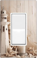 Nautical Seashell Lighthouse 1-Gang Rocker Wall Plate, Coastal Starfish Switch Plate for Bathroom, Beach House & Coastal Home