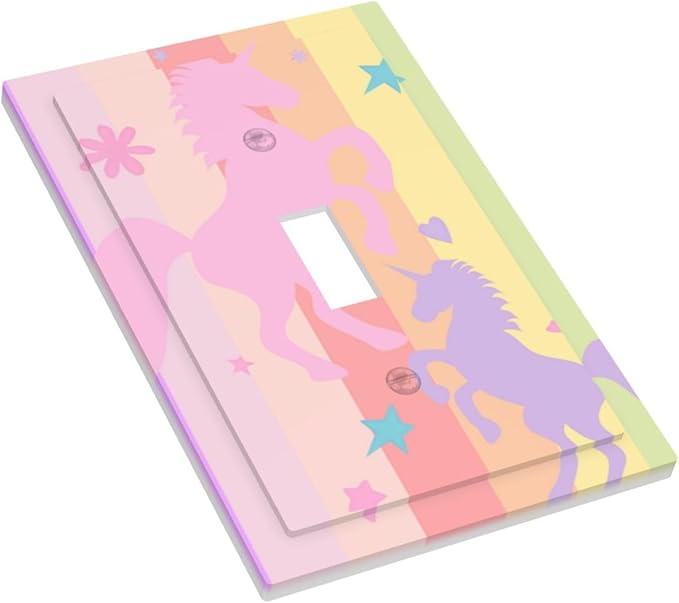 Cute Purple Pink Rainbow Unicorn 1 Gang Light Switch Cover Single Toggle Wall Plate Decorative Electrical Switchplate Covers Faceplate Switchplate for Nursery Girls Boys Room Kids Room Décor