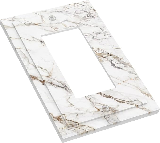 Light Switch Cover Plate White Brown Marble Abstract Modern Luxury 1 Gang Outlet Covers Single Rocker Decorative Switch plates Electrical Wall Plates GFCI Receptacle for Bathroom Kitchen Decor