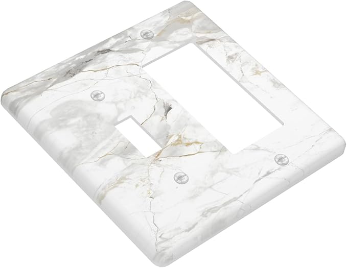 White Marbling Golden Stream Lines Print Outlet Covers 1 Toggle 1 Rocker Combination Decorative Wall Plate Electrical Switch Plates Light Switch Cover Plate for Bathroom Kitchen Decor