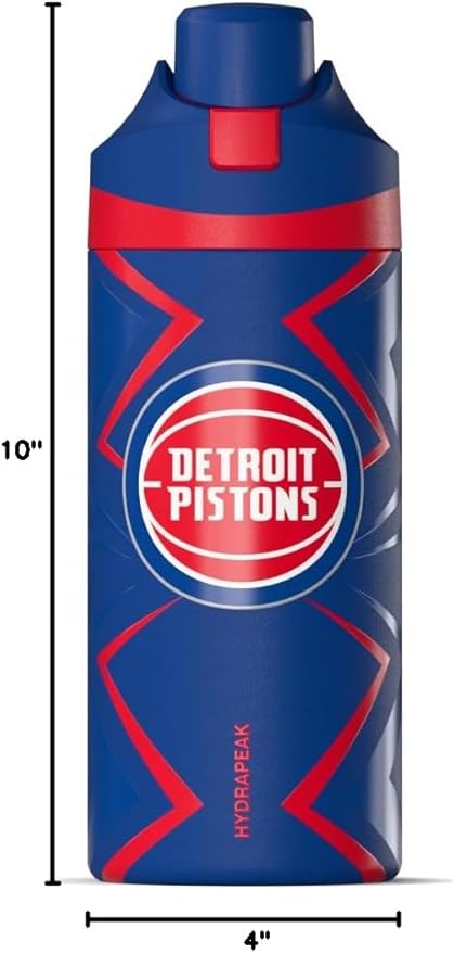 Hydrapeak x NBA Officially Licensed Detroit Pistons Oasis 20 oz Insulated Kids Water Bottle, Stainless Steel Water Bottle Kids with Chug Lid, Push Button