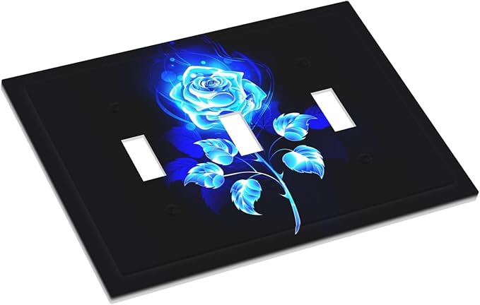 Blue Golden Rose Flower 3 Gang Light Switch Plate Decorative Triple Toggle Wall Plate Cover Electrical Faceplate for Bathroom Home Living Room Decorate