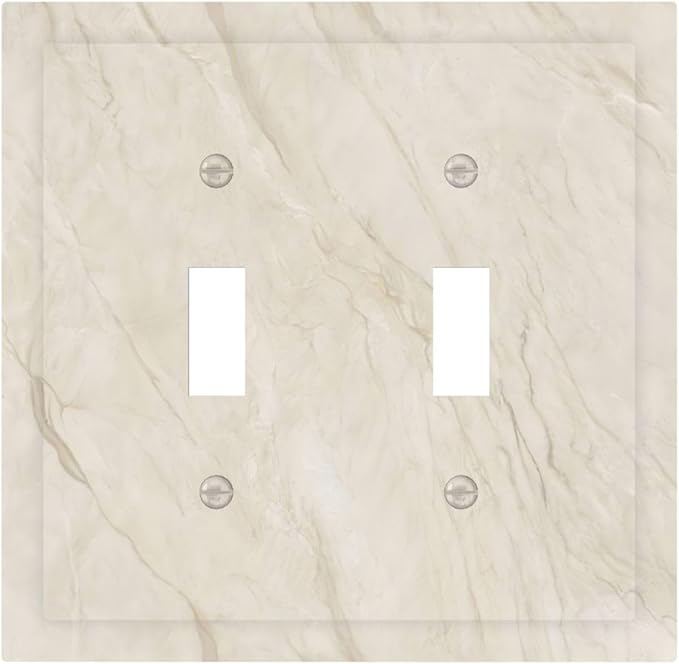 White Taupe Marble Abstract Luxury Decorative Switch Plates 2 Gang Double Toggle Outlet Light Switch Cover Wall Plate Electrical Faceplate for Bathroom Kitchen Home Decor