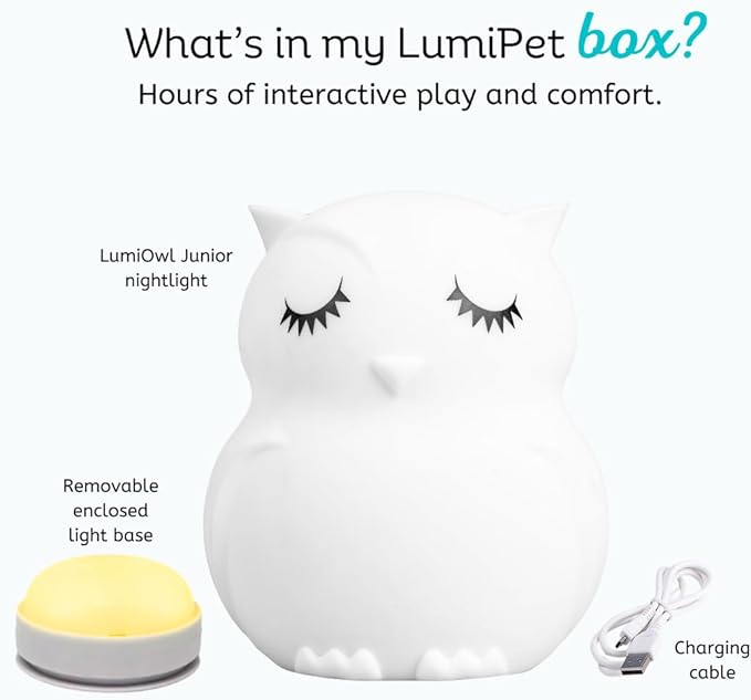 Lumipets Animal Kids Night Light, Junior Owl, Soft and Safe Silicone Rubber Lamp, Soothing Colors, Portable, Easy Control
